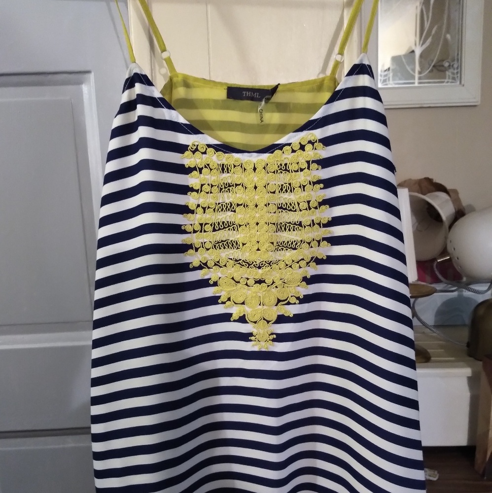 THML Striped & Embroidered Sleeveless Tank Top.